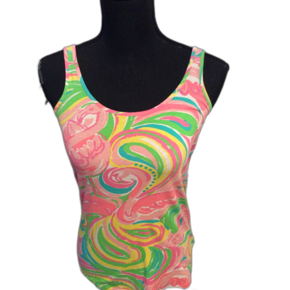 Lilly Pulitzer Floral Womens Tank Top cotton blend Size Medium Flamingo VNC - Picture 1 of 5